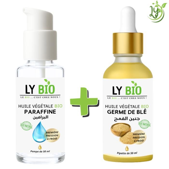 LYBIO PACK HUILE PARAFFINE 50ML - POMPE + HUILE GERME DE BLE 50ML - PIPETTE