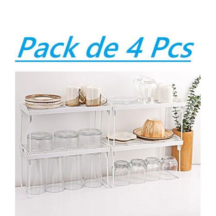 Lot de 4 Mini Rangement D'armoire étagère de Assiette Support de Verre