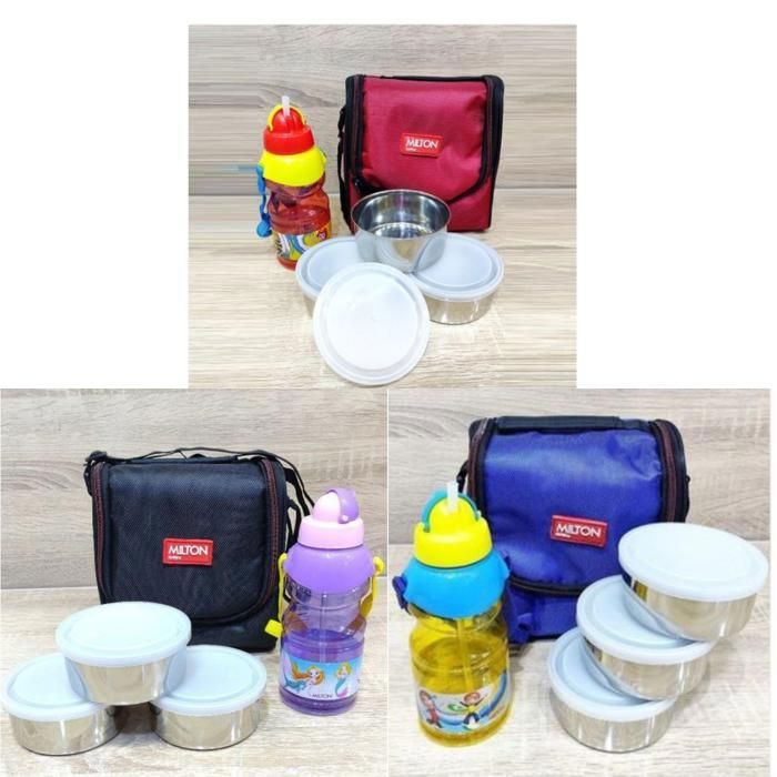 Trio de boîtes à lunch en acier inoxydable (Couleur aléatoire)