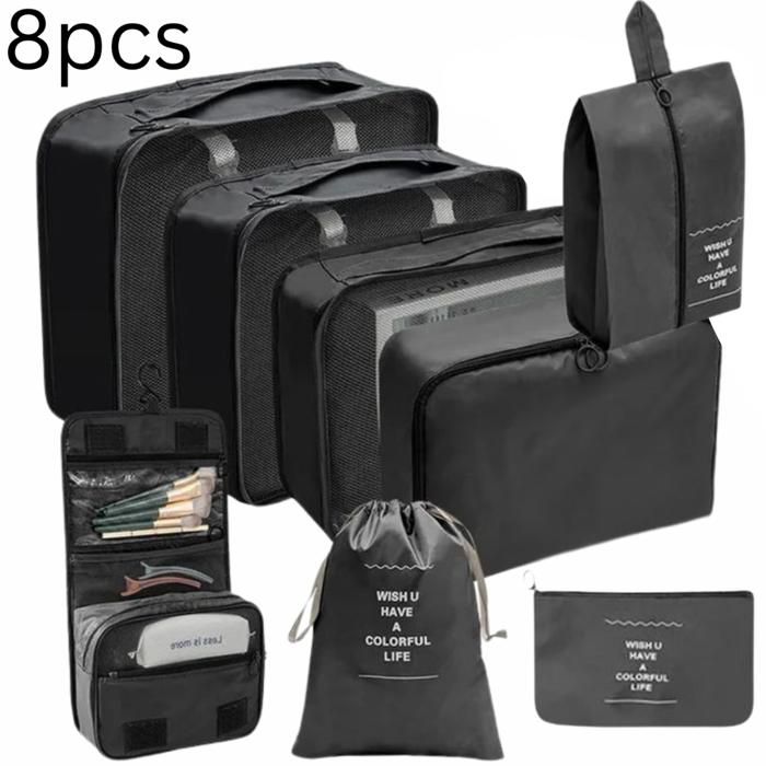 Kit de rangement de voyage 8 pièces - Optimiser l'espace dans vos bagages.