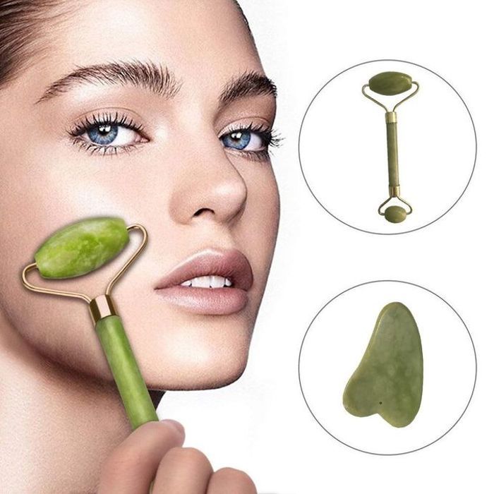 Jade rouleau massage facial pour yeux, visage et corps