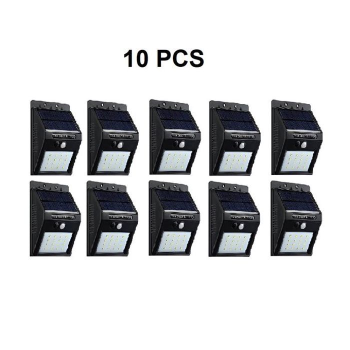 Pack de 10 LED projecteur & plaque énergie solaire rechargeable détecteur de mouvement