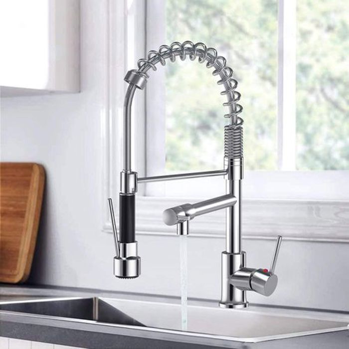 Mitigeur de cuisine - Assina - Flexible - Double robinets - Chrome - Pivotant