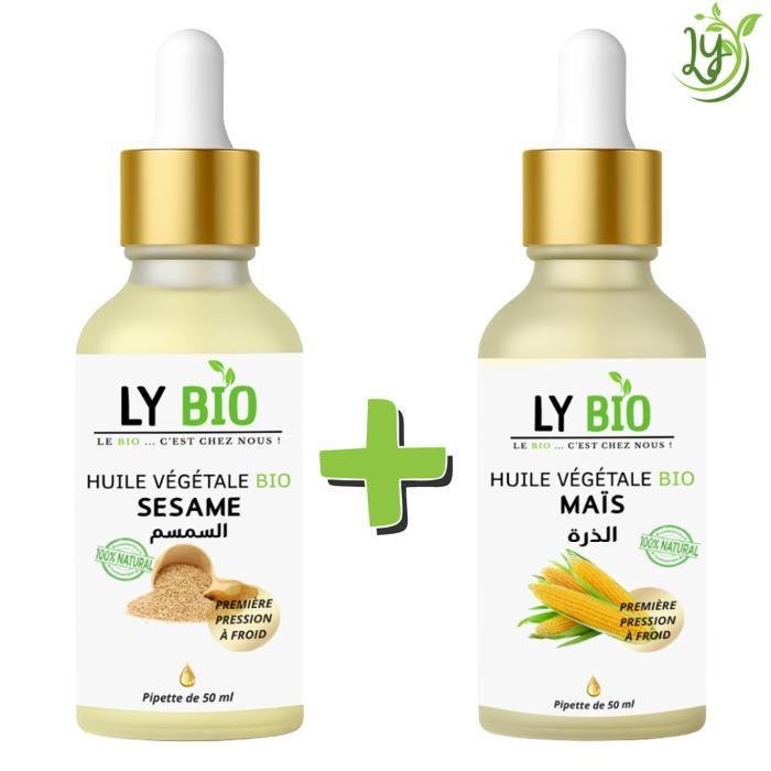 Pack Huile Sésame et Huile Maïs - LYBIO - 50ml - Soin Hydratant - Pour Tous Types de Cheveux - Mixte