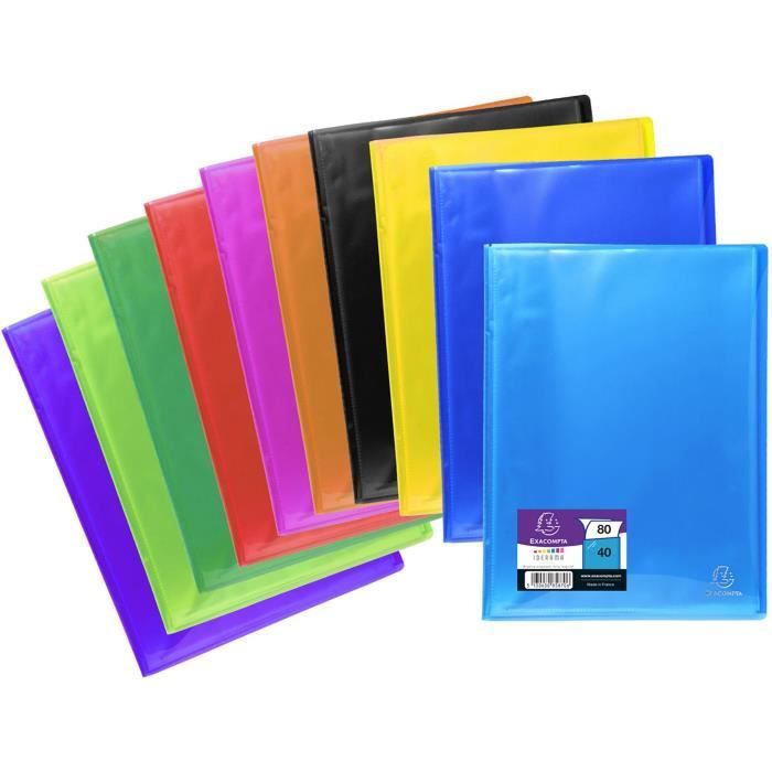EXACOMPTA - Protège documents soudé - 21 x 29,7 - 80 vues - Pochettes cristal lisses - 10 Couleurs aléatoires