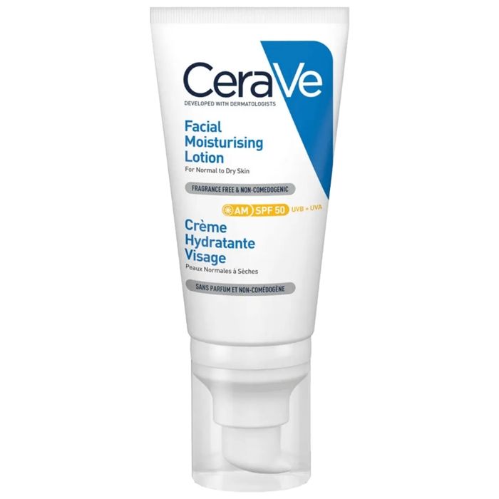 Crème hydratante visage - CeraVe - SPF50 - 52ml - Peaux normales à sèches - Non-comédogène