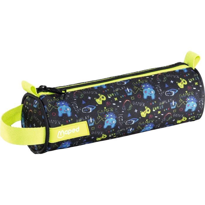 Trousse Ronde Scolaire - Gaming - 22,5 x 7,5cm - Polyester Haute Résistance - Noir - Mixte