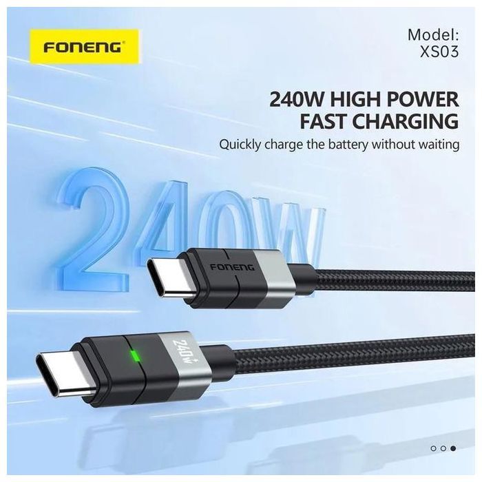 Câble de données de charge rapide 240W 2M câble XS03 Type-C to Type-C USB-C