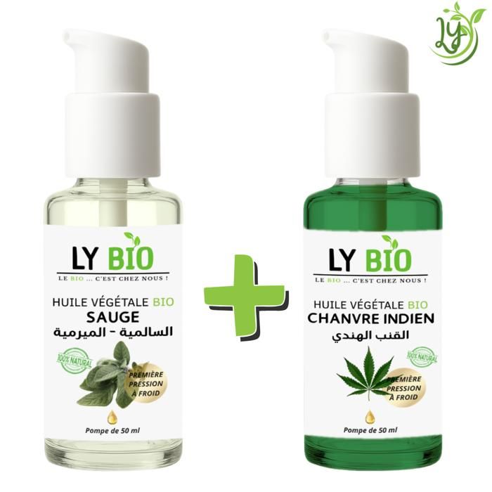 Pack Huile - LYBIO - Sauge et Chanvre - 50ml - Hydratant - Tous types de cheveux