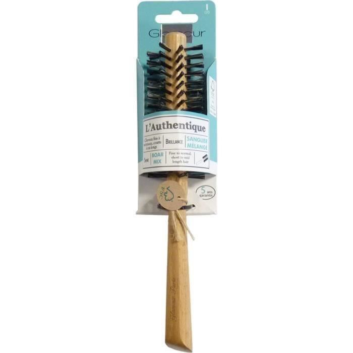 Glamour Studio Brosse cheveux ronde en bois avec empoilage mix sanglier nylon petit diamètre