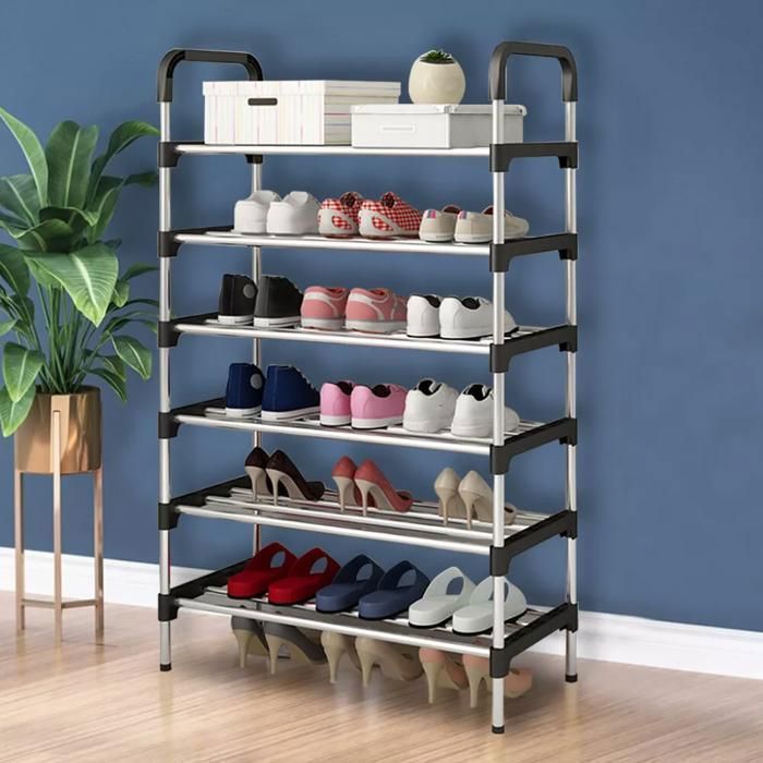 Étagère à Chaussures 6 Niveaux en métal pour entrée, Salon, Chambre