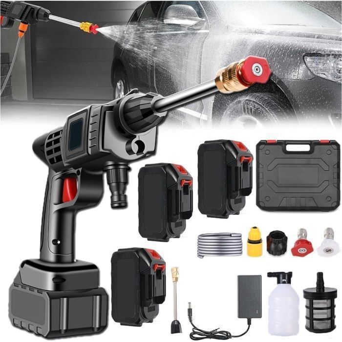 Pistolet Lavage Voiture sans Fil - Nettoyeur Haute Pression avec 3 Batteries Lithium 48V