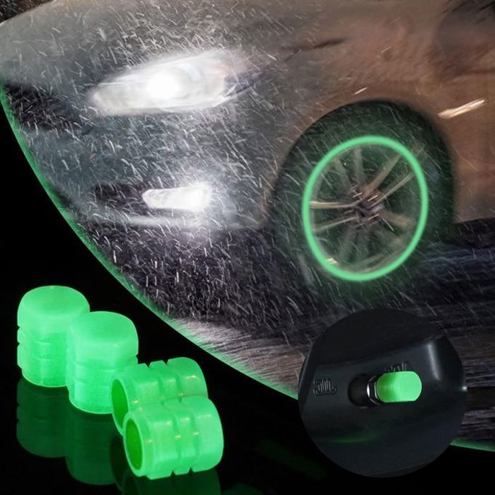 4 bouchons valve verte lumineux pour Pneu