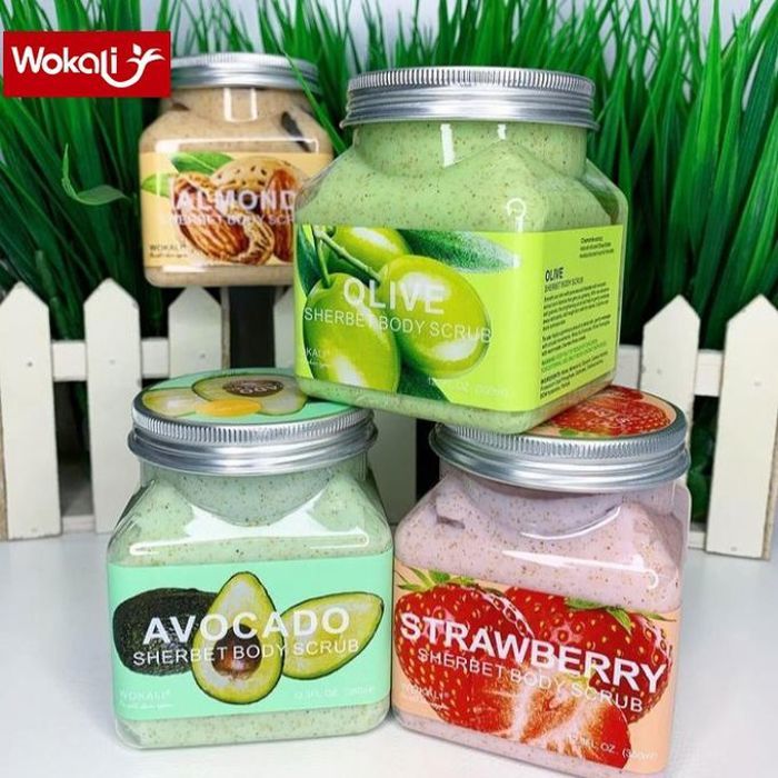 Wokali pack 4 gommages naturel, almond, olive, avocat, fraise, sans paraben sans phatalate