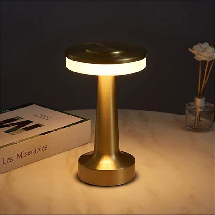Lampe de Table Gold, Lampe de Chevet. Rechargeable. Lumière Intelligente. 3 Niveaux de Lumières Apaisantes. Elégance - LED Tactile