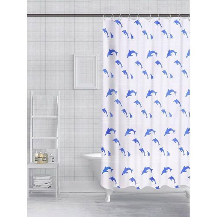 Rideau de douche - Non spécifié - Imprimé dauphin - Multicolore - 12 crochets - Polyester