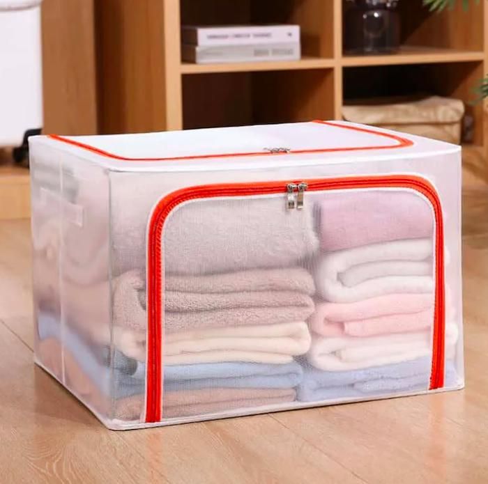 Sac de rangement pour couettes de grande capacité avec cadre en acier, double fermeture éclair , 80 L