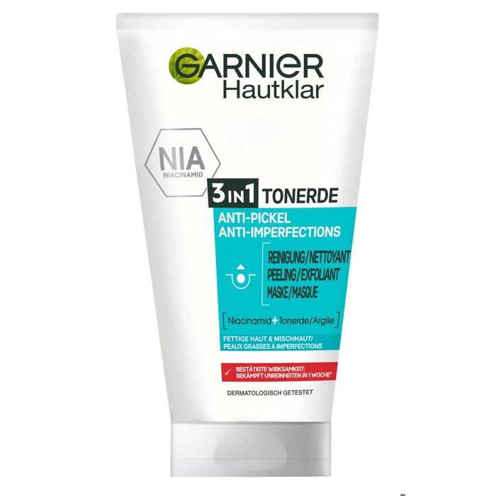 GARNIER Argile 3en1 Anti-Imperfections PureActive, 150 ml Nettoyage, gommage et masque.
