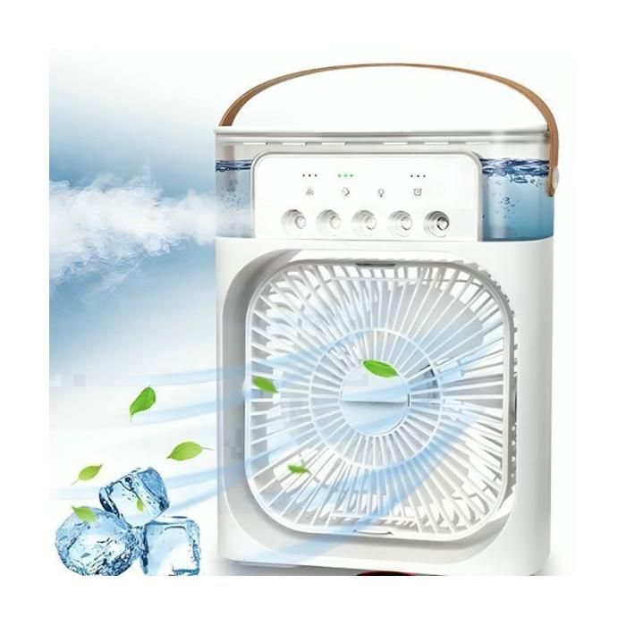 Ventilateur de climatisation portable, 7 couleurs de lumière LED minuteur 1 2 3 H 3 vitesses de vent et 3 modes