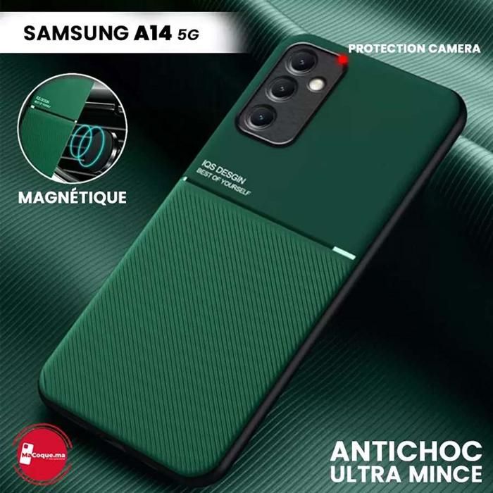 Pochette Magnétique - Samsung - A14 5G - Ultra Mince - Imitation Cuir - Antichoc - Vert