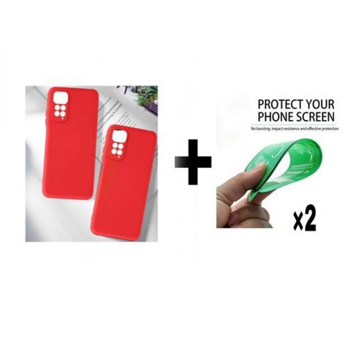 Coque et Protection d'Écran - GÉNÉRIQUE - Xiaomi Poco M4 Pro - Silicone Rouge - Résistant aux Chocs - Élégant