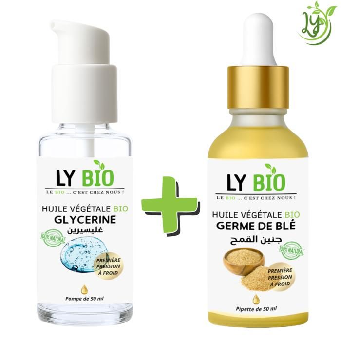 Pack d'huiles - LYBIO - Huile Glycérine 50ml - Huile Germe de Blé 50ml - Hydratant - Mixte