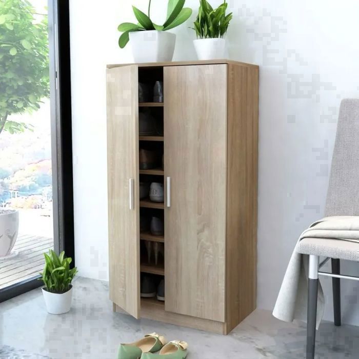 Meuble à chaussures - BASIC - 55 - Chêne Intérieur Blanc - 21 paires - 108 cm de hauteur