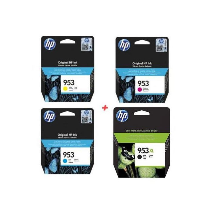 Pack Cartouches d'encre 953xl Noir / 953 Couleur - Original Compatible avec Officejet Pro 7720 Wide Format,7730 Wide Format, 7740,
