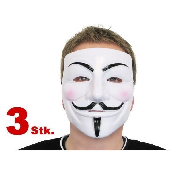 Lot de 3 Masque V vendetta Anonymous anonyme horreur diable fantôme déguisement HALLOWEEN COSPLAY (Alsino Mas-05 ) a sangle