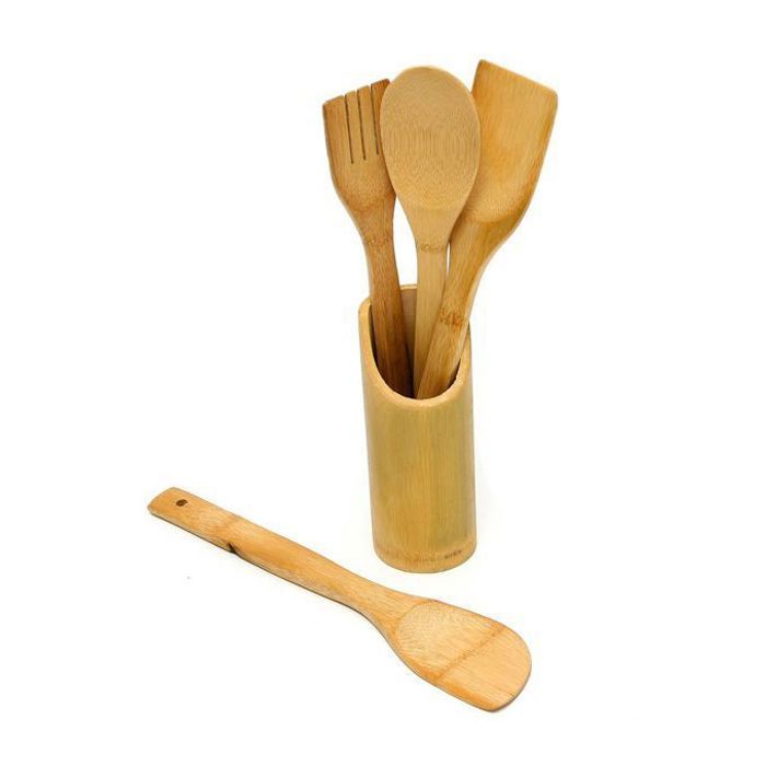 Ensemble de cuillères en bois 4 pièces avec support