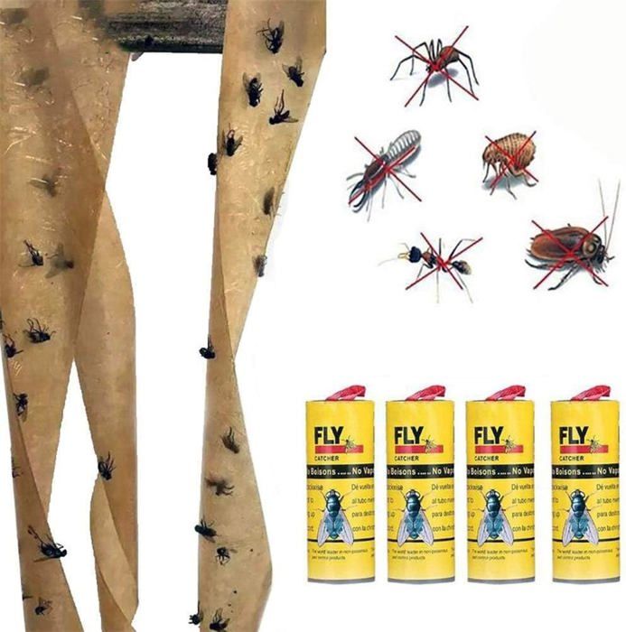 Lot de 4 bandes adhésives en papier anti-moustiques non toxiques respectueux de l'environnement