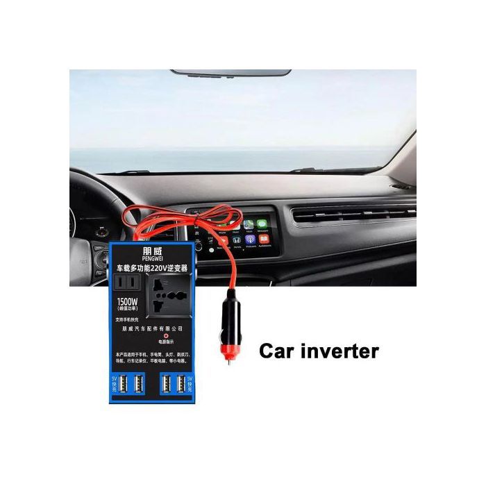 Onduleur de Voiture 1500W - 12V/24V vers 220V AC avec Prises et 4 Ports USB