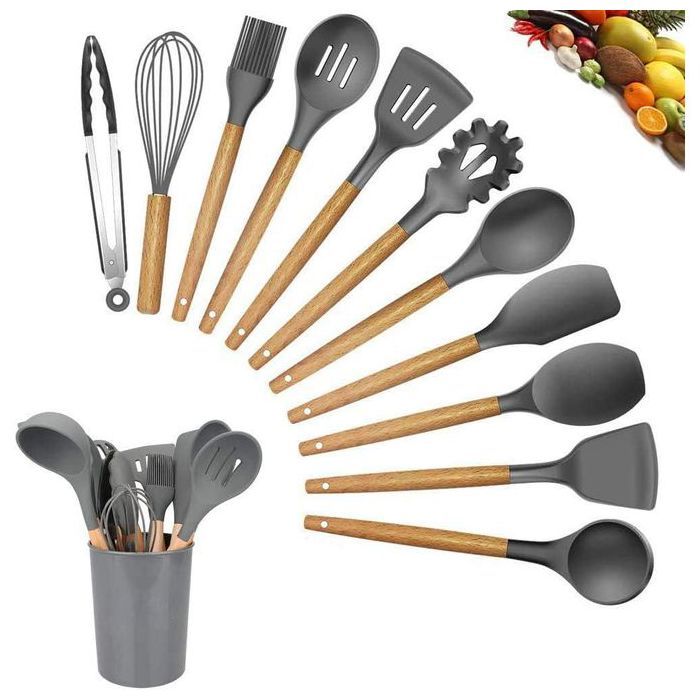 Silicone Utensils Set with Plastic Holder - 12 Pieces
