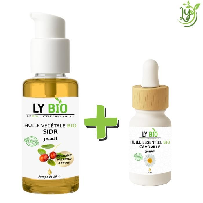 Pack de soins - LYBIO - HUILE SIDR 50ML - POMPE - HUILE ESSENTIEL CAMOMILLE 10ML - Tous types de cheveux