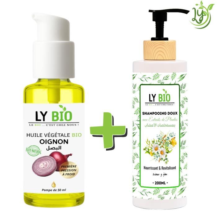 Pack de soins capillaires - LYBIO - Huile d'oignon 50ml - Shampooing 200ml - Nourrissant - Revitalisant