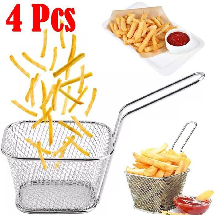 Lot de 4 paniers à frire en acier inoxydable, mini panier pour frites