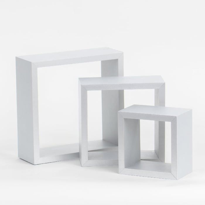 Étagères flottantes - TWINSDECOR - Cube - 3 tailles - Blanc - Bois brillant