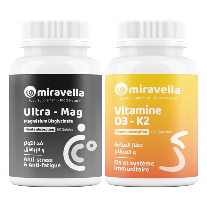 Pack Duo Magnésium Bisglycinate et Vitamine D3 K2 - Miravella Complément Alimentaire