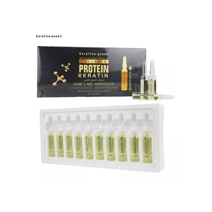 keratine queen 10 Ampoules pour soin des cheveux keratineE Queen Vitamine B3, B5, B6 Oil d'Argan