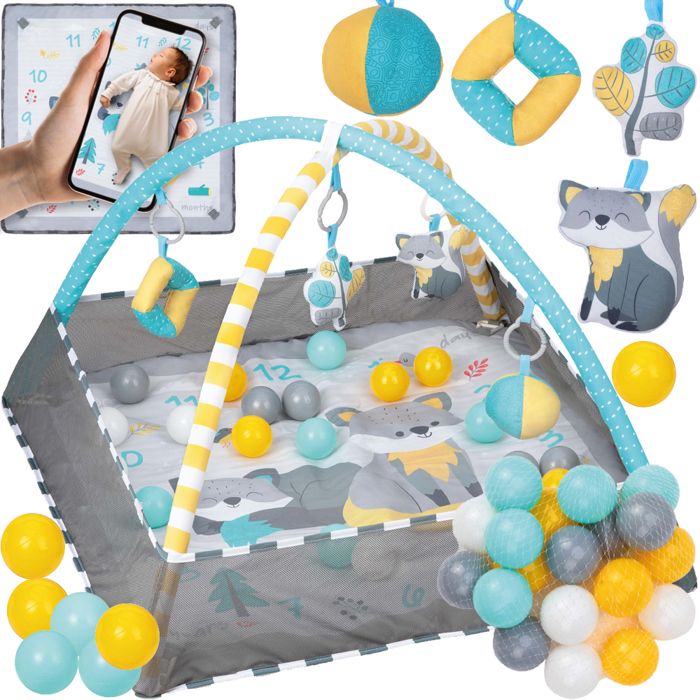 MoMi LAMMIS - 4en1 - Tapis d'Eveil Bebe - arche à jouets - sensoriels jouets