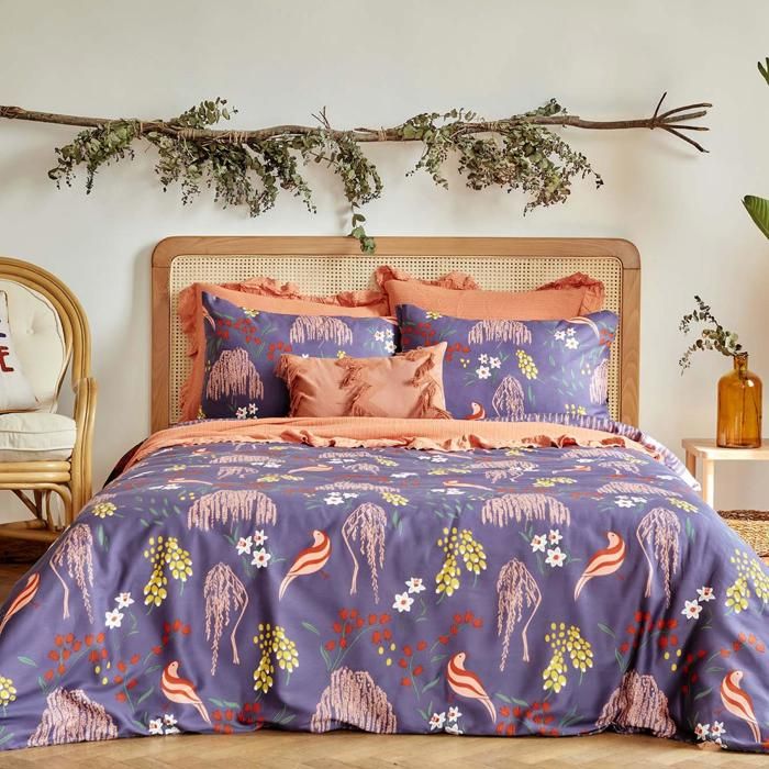Parure de lit - BELLA MAISON - Willow - 100% satin de coton - King Size - Violet (240x220 cm)