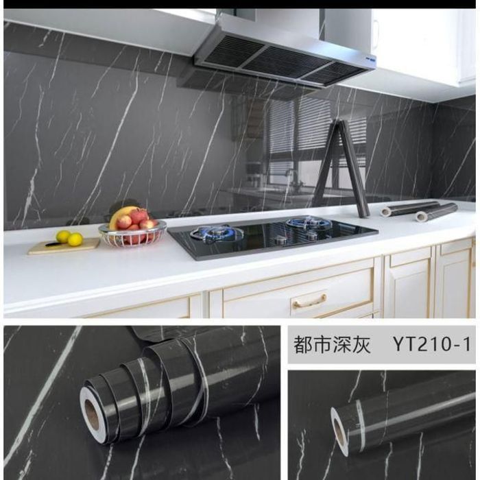 Autocollants Marbre Aluminium pour Cuisine - 60CMx5M - Noir