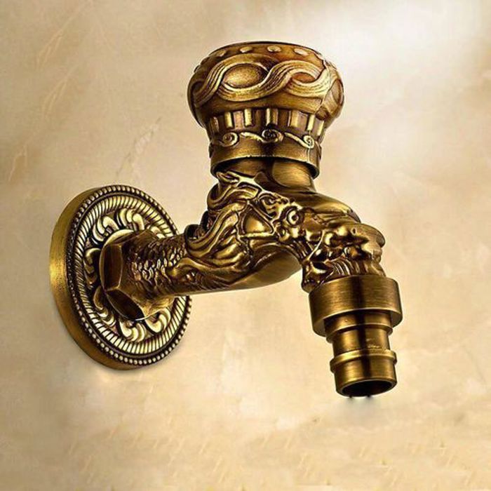 Robinet - Assina - Dragon en cuivre - Finition laiton antique - Monotrou - Fixe