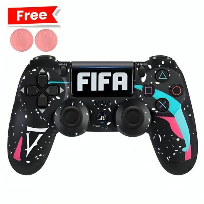 Manette PS4 FIFA NOIR Haute Qualité + Poignées de pouce pour votre manette Gratuit