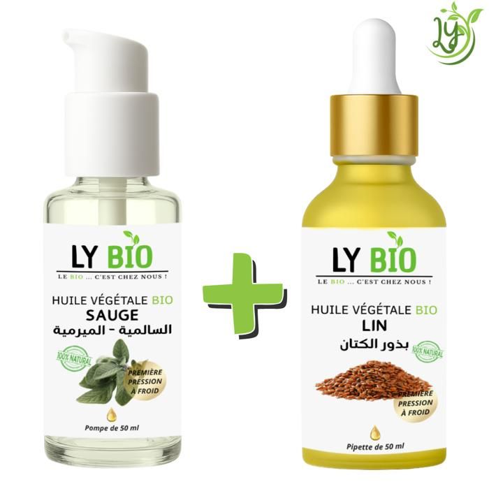 LYBIO PACK HUILE SAUGE 50ML - POMPE + HUILE LIN 50ML - PIPETTE