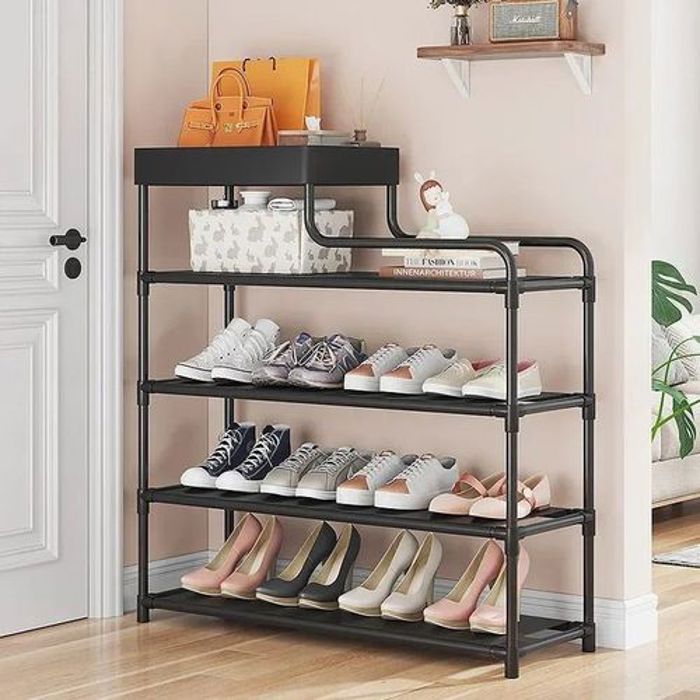 Étagère À Chaussures Étroite - Avec Compartiment De Rangement À 4 Niveaux