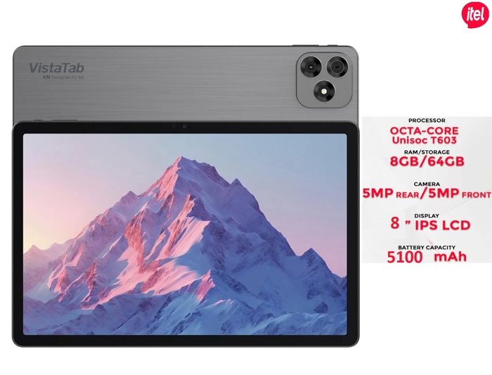 itel tablette VistaTab10mini  4G 8"pouce-64GB 8GB RAM(3+5) 5100mAh, Android12 5MP-Grey