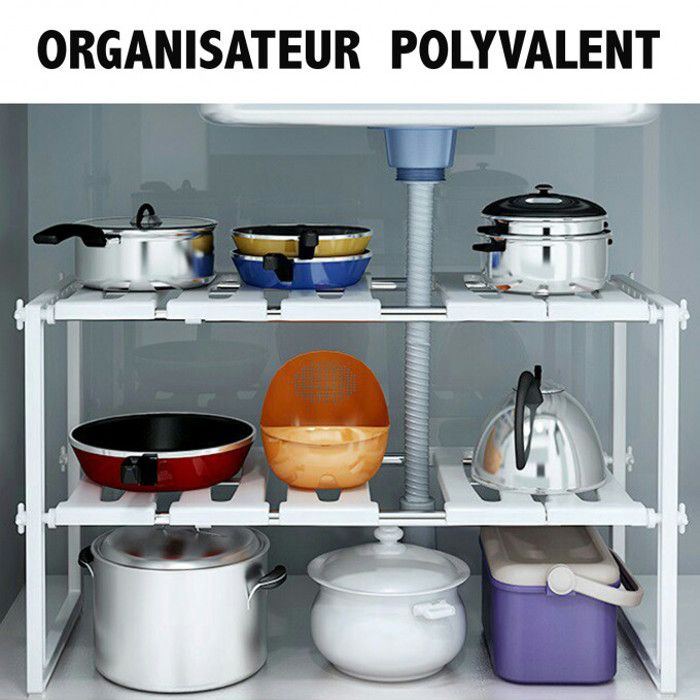 Organisateur polyvalent de rangement extensible sous évier pour cuisine et salle de bain