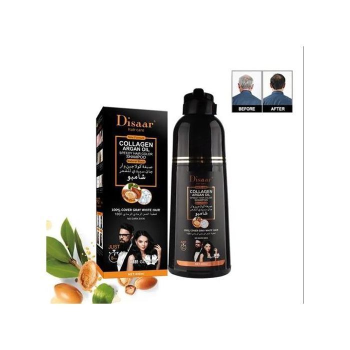 Shampoing Colorant - Disaar - Noir - 400ml - Collagène - Huile d'Argan - Tous types de cheveux