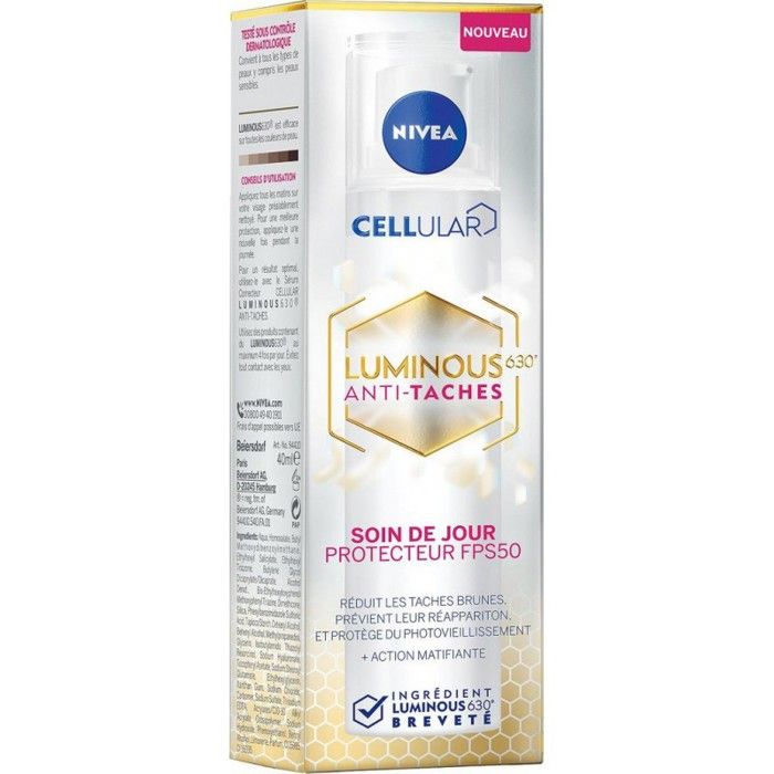 Soin de jour anti-taches - NIVEA - LUMINOUS 630 - SPF 50 - 40ml - Crème hydratante